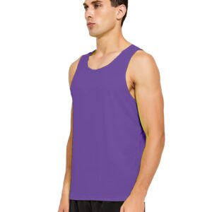 DEMOZU Men's Neon Running Athletic Workout Tank Top Quick Dry Swim Beach Pool Gym Tank Top Sleeveless Muscle Shirts, Purple, L