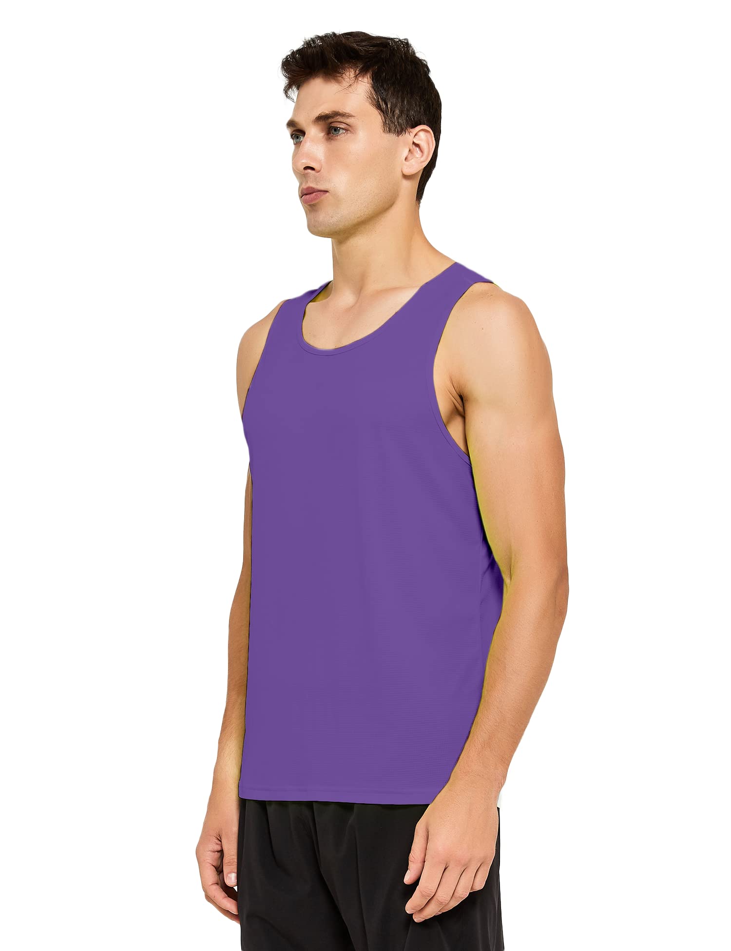 DEMOZU Men's Neon Running Athletic Workout Tank Top Quick Dry Swim Beach Pool Gym Tank Top Sleeveless Muscle Shirts, Purple, L