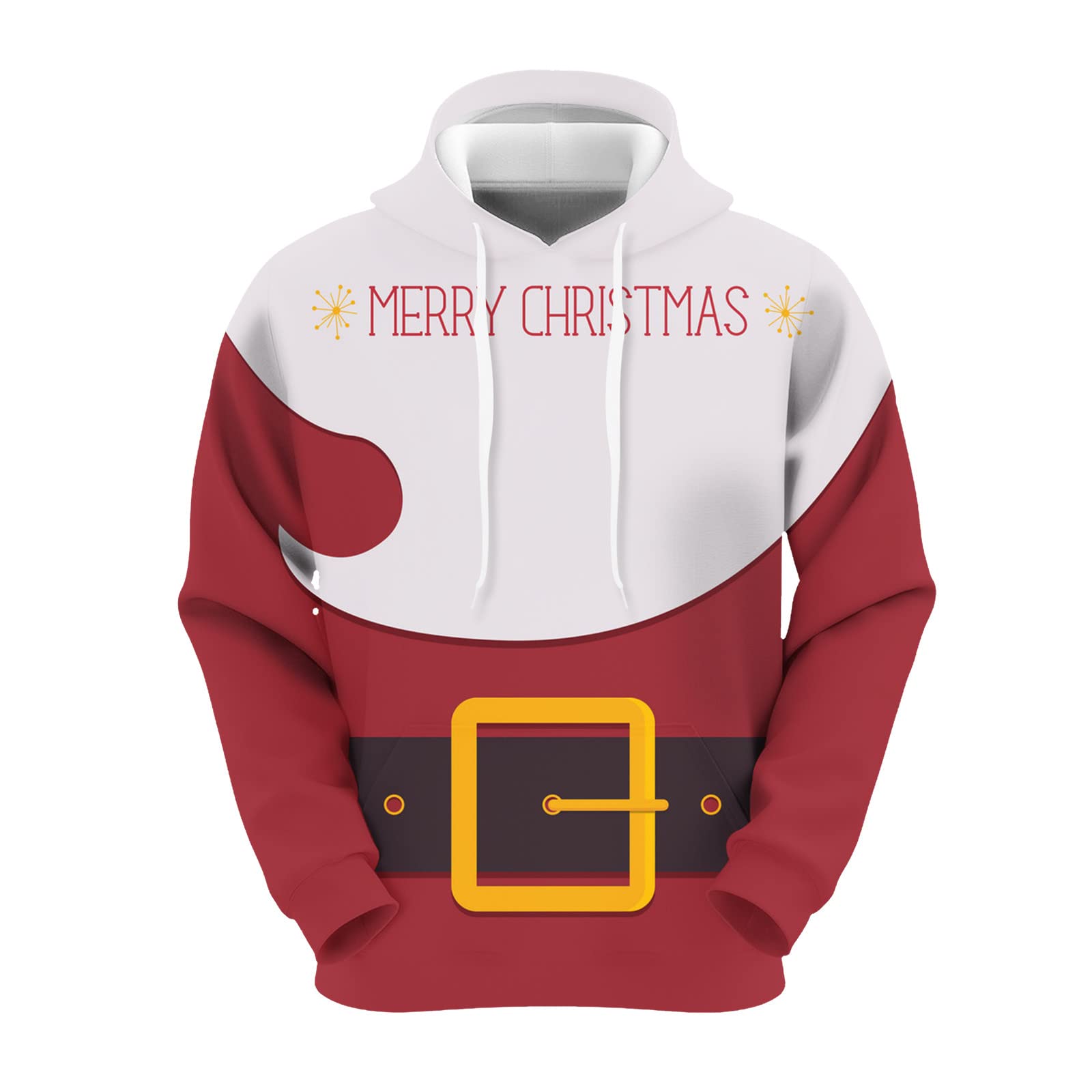 Christmas Sweater Men Big and Tall Mens Ugly Christmas Sweaters Novelty 3D Graphic Sweatshirts Hoodie Drawstring Pullover Hoodies with Pocket White