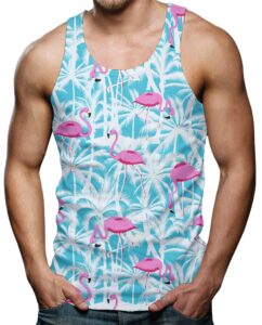 raisevern mens flamingo tank top sleeveless palm tree tee shirt muscle gym workout hawaiian tropical graphic tops summer holiday beach rave t-shirt pink