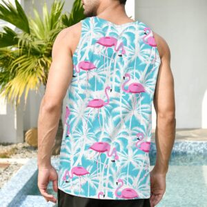 RAISEVERN Mens Flamingo Tank Top Sleeveless Palm Tree Tee Shirt Muscle Gym Workout Hawaiian Tropical Graphic Tops Summer Holiday Beach Rave T-Shirt Pink