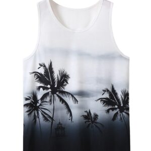 SOLY HUX Men's Tropical Print Sleeveless Tank Top Round Neck Summer Shirts Black and White Print M