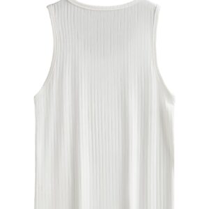 COZYEASE Men's Rib Knit Round Neck Sleeveless Solid Tank Top Bodycon Casual Plain Undershirts Top White M