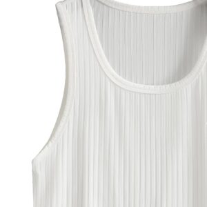 COZYEASE Men's Rib Knit Round Neck Sleeveless Solid Tank Top Bodycon Casual Plain Undershirts Top White M