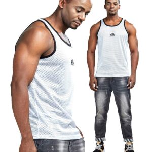 AIMPACT Men Athletic Workout Tank Top Mesh Quick Dry Jersey Casual Sleeveless Shirts(White L)