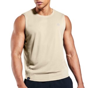 haimont muscle shirts for men sleeveless dry fit gym workout tank top for running gym athletic,recycled polyester,khaki,xl