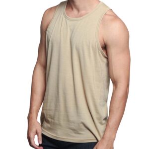 Men's Basic Essential Straight Hem Long Length Tank Top TT60-PL - Khaki - Medium - H11A