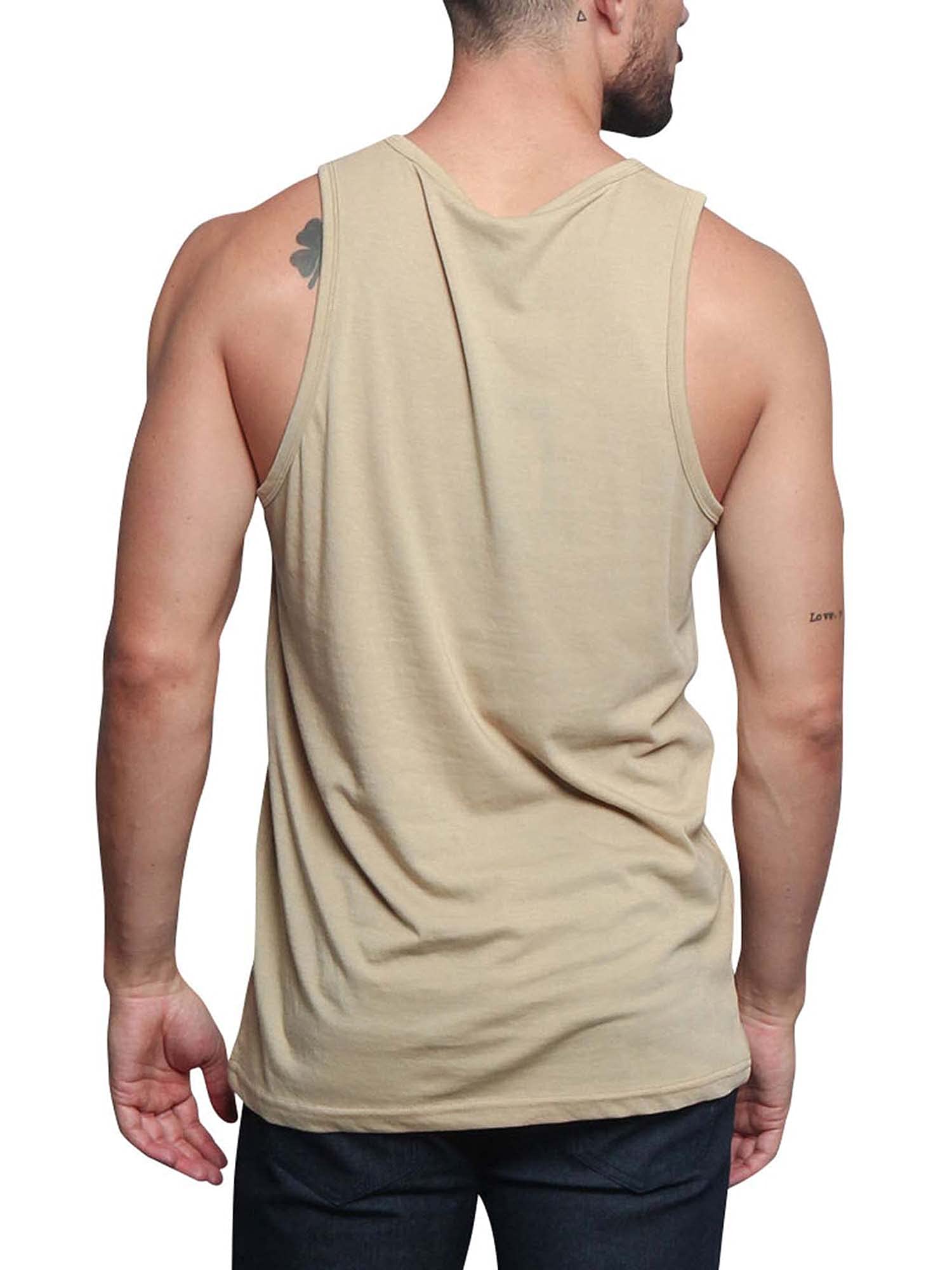 Men's Basic Essential Straight Hem Long Length Tank Top TT60-PL - Khaki - Medium - H11A