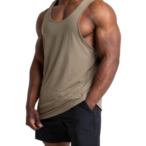 ZIWOCH Mens Workout Stringer Tank Tops Gym Muscle Sleeveless Cotton Shirt Training Bodybuilding Vest Khaki