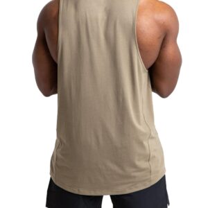 ZIWOCH Mens Workout Stringer Tank Tops Gym Muscle Sleeveless Cotton Shirt Training Bodybuilding Vest Khaki