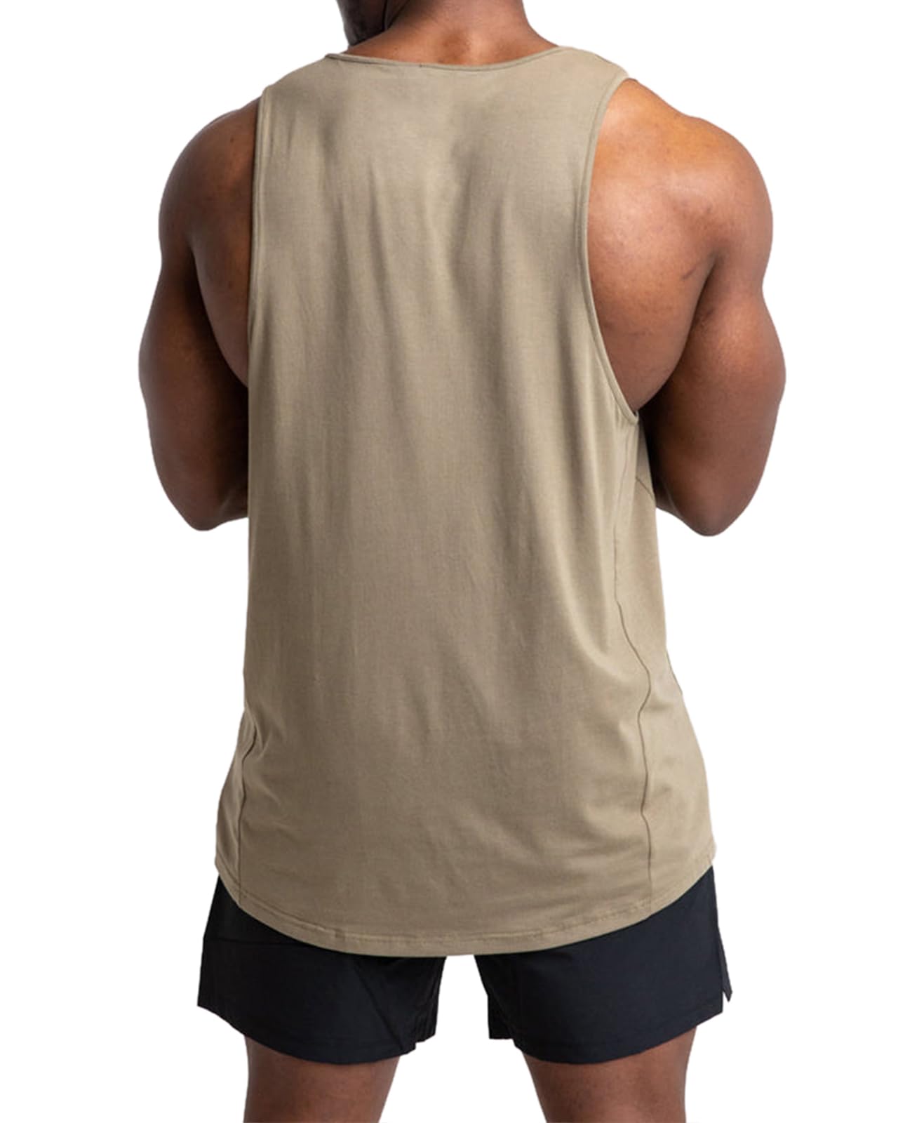 ZIWOCH Mens Workout Stringer Tank Tops Gym Muscle Sleeveless Cotton Shirt Training Bodybuilding Vest Khaki