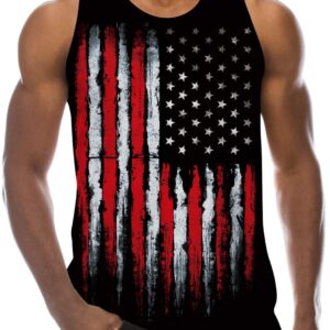 RAISEVERN 4th of July Mens Tank Tops American Flag Sleeveless Shirt Old Stripe and Stars Black Summer Cool USA Patriotic Tee Workout Athletic Training Sports Undershirts