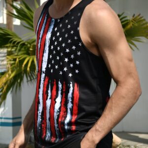 RAISEVERN 4th of July Mens Tank Tops American Flag Sleeveless Shirt Old Stripe and Stars Black Summer Cool USA Patriotic Tee Workout Athletic Training Sports Undershirts