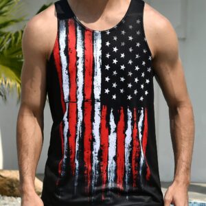 RAISEVERN 4th of July Mens Tank Tops American Flag Sleeveless Shirt Old Stripe and Stars Black Summer Cool USA Patriotic Tee Workout Athletic Training Sports Undershirts