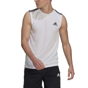 adidas men's aeroready designed 2 move sport 3-stripes tank top, white, x-small