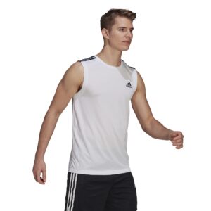 adidas Men's AEROREADY Designed 2 Move Sport 3-Stripes Tank Top, White, X-Small