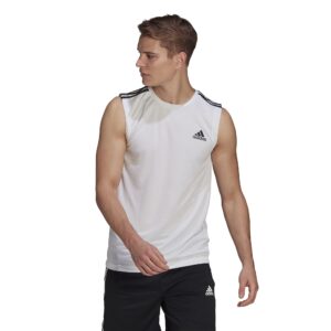 adidas Men's AEROREADY Designed 2 Move Sport 3-Stripes Tank Top, White, X-Small