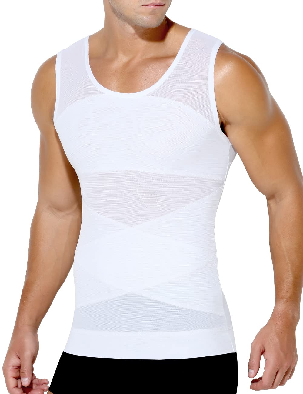 Arjen Kroos Men's Body Shaper Compression Mesh Tank Top Undershirts Shapewear,WHITE-ML4005,L