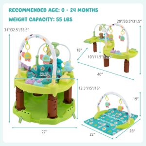 BABY JOY Baby Bouncer Activity Center, 3 in 1 Activity Center & Table | Infant Play Mat, Bouncing Activity Saucer w/Music, 3 Adjustable Height, 360° Seat, Exersaucer for Babies 0-24 Months (Green)