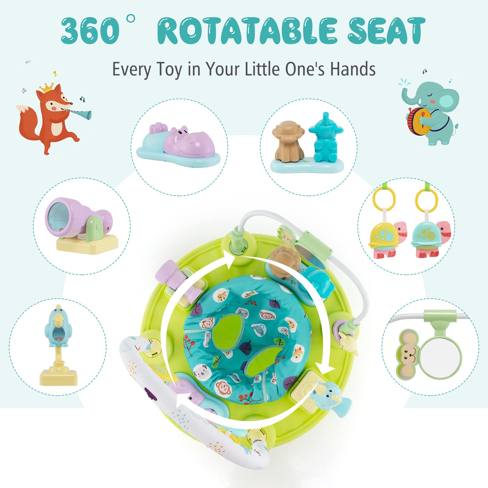 BABY JOY Baby Bouncer Activity Center, 3 in 1 Activity Center & Table | Infant Play Mat, Bouncing Activity Saucer w/Music, 3 Adjustable Height, 360° Seat, Exersaucer for Babies 0-24 Months (Green)