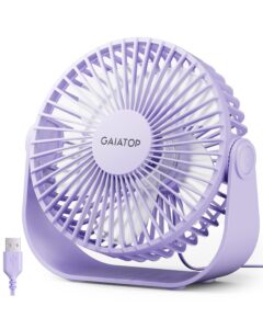 gaiatop usb desk fan, 3 speeds portable small fan with strong airflow, 5.5 inch quiet table fan, 90° rotate personal cooling fan for bedroom home office desktop travel (purple)