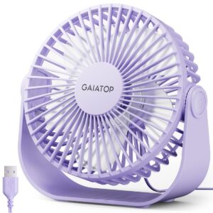 Gaiatop USB Desk Fan, 3 Speeds Portable Small Fan with Strong Airflow, 5.5 Inch Quiet Table Fan, 90° Rotate Personal Cooling Fan For Bedroom Home Office Desktop Travel (Purple)