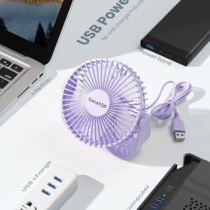 Gaiatop USB Desk Fan, 3 Speeds Portable Small Fan with Strong Airflow, 5.5 Inch Quiet Table Fan, 90° Rotate Personal Cooling Fan For Bedroom Home Office Desktop Travel (Purple)