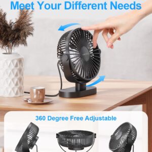 SWEETFULL USB Desk Fan Small Quiet - 3 Speeds Mini Personal Portable Fan 360° Rotation Adjustable, 6 Inch Office Table Cooling Gadgets on Desktop (Black)