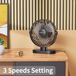 SWEETFULL USB Desk Fan Small Quiet - 3 Speeds Mini Personal Portable Fan 360° Rotation Adjustable, 6 Inch Office Table Cooling Gadgets on Desktop (Black)