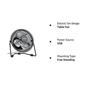 xasla 4 Inch Small USB Desk Fan, Mini Quiet Fan with Metal Construction & Strong Airflow & 360°Adjustable Tilt Angle, Personal Cooling Fan for Desktop Office (Black)…