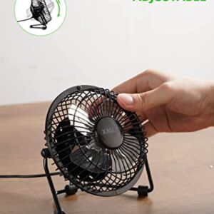 xasla 4 Inch Small USB Desk Fan, Mini Quiet Fan with Metal Construction & Strong Airflow & 360°Adjustable Tilt Angle, Personal Cooling Fan for Desktop Office (Black)…