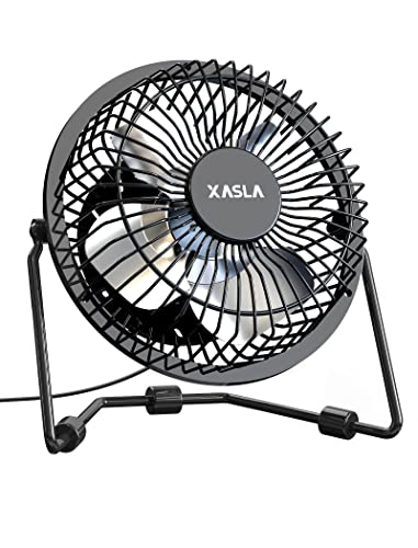 xasla 4 Inch Small USB Desk Fan, Mini Quiet Fan with Metal Construction & Strong Airflow & 360°Adjustable Tilt Angle, Personal Cooling Fan for Desktop Office (Black)…