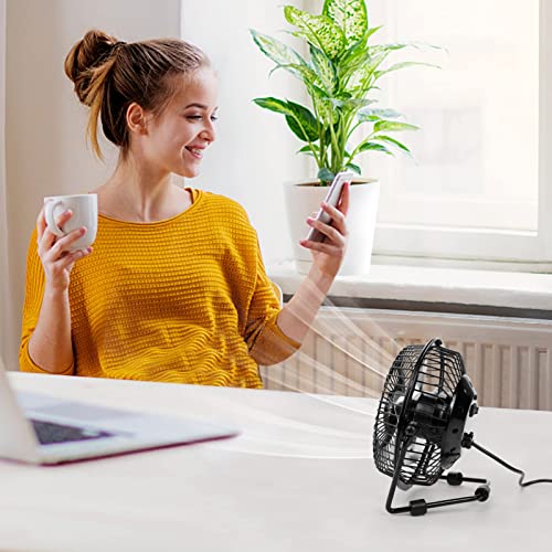 xasla 4 Inch Small USB Desk Fan, Mini Quiet Fan with Metal Construction & Strong Airflow & 360°Adjustable Tilt Angle, Personal Cooling Fan for Desktop Office (Black)…