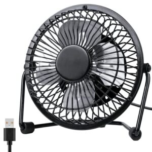 zuvas desk fan quiet small usb fan 360° rotation portable table fan 2 speed mini personal fan air cooling electric fan for home office bedroom travel camping, 4 inch black