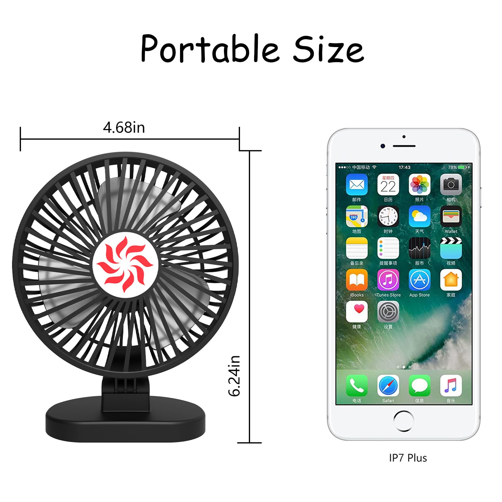 HZD USB Fan, Portable Quiet 3 Speeds Wind Desktop Personal Fan,Small But Powerful, Plug in Power Fan for Home Office Travel Bedroom Desktop (Black)