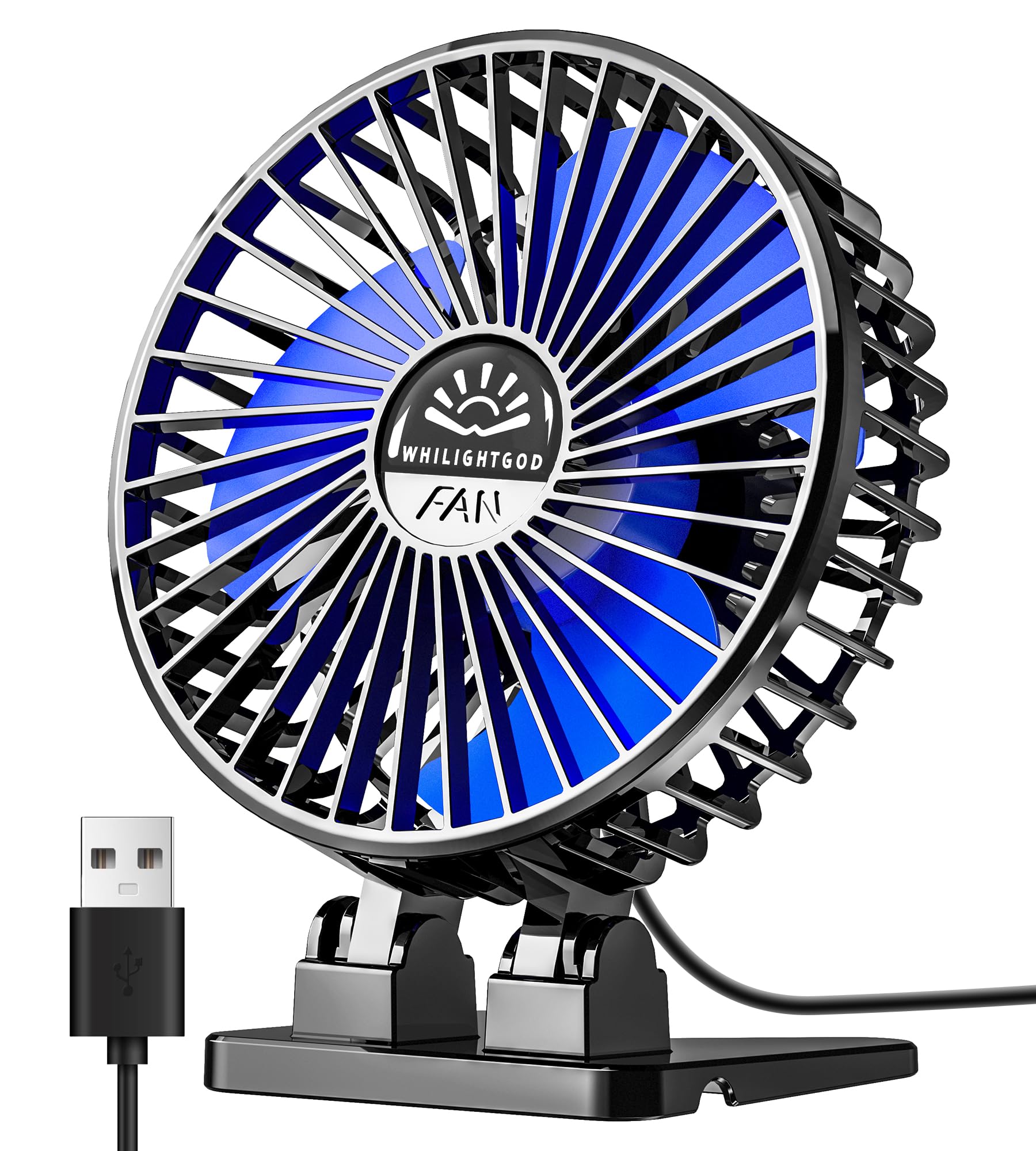 Desk Fan, USB Fan for Desk, Mini Desk Fan, 3 Speed Rotation Strong Wind, Protable Small Desktop Cooling Fan, Quite Mini Personal Fan for Home Office Table Bedroom Travel Curise(Black Blue)