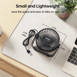 TriPole USB Desk Fan Mini Portable Fan with Strong Airflow Small Table Fan 3 speeds 360°Rotatable Personal Fan for Desktop Home Office Bedroom Camping Outdoor,5.1Inch,4.9ft cable