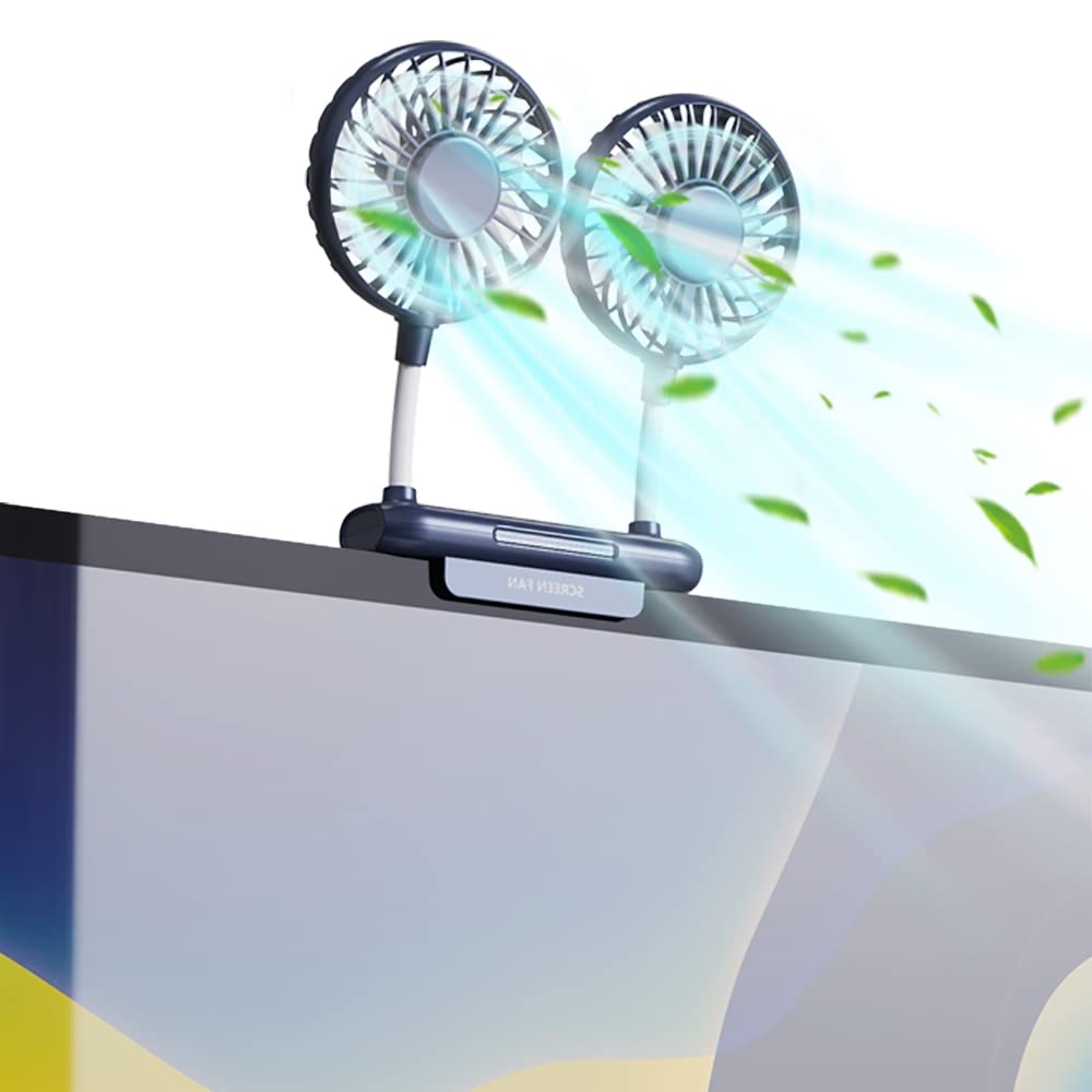 THRRLY Desktop Fan, Monitor Clip on Fan with 2 Fan Heads, 3 Speeds Office Desk fan USB Powered Cooling Fan with Sturdy Adjustable Clamp, Strong Wind Quiet Personal USB Small Fan for Laptops, Desktop.