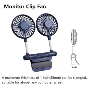 THRRLY Desktop Fan, Monitor Clip on Fan with 2 Fan Heads, 3 Speeds Office Desk fan USB Powered Cooling Fan with Sturdy Adjustable Clamp, Strong Wind Quiet Personal USB Small Fan for Laptops, Desktop.