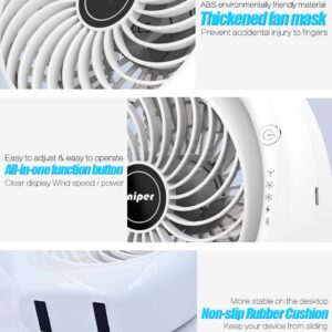 Viniper Portable Rechargeable Fan, Small Desk Fan : 3 Speeds & about 8-24 Hours Longer Working, 180 Rotation, Portable Desktop Fan Small but Mighty, Strong Wind (White, Light Black Blade)6.2 Inch