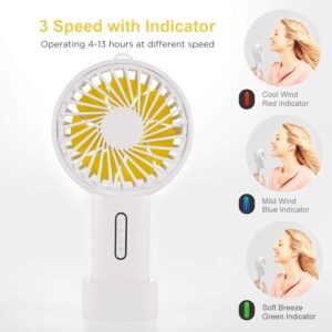 IPOW Mini Handheld Fan Personal Portable Fan 3 Speed Adjustable Angle Removable Base Lanyard USB Recharging Battery Operated Small Desk Cooling Face Fan for Home Camping Disney Travel Icy White