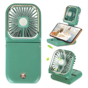 Portable Mini Fan Small Battery Operated Fan 5 in 1 as Power Bank,Phone Holder,Handheld Fan,Desk Fan, USB Rechargeable Personal Hand Fans,3000 mAh Power Bank,3 Speed Adjustable, Neck lanyard, Green