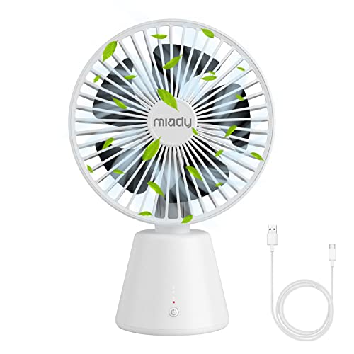 Miady USB Desk Fan, Upgraded 5000mAh Portable Desktop Fan 135°Auto-Oscillating 3 Speeds Mini Cooling Personal Table Fan for Home Office Travel Camping Outdoor