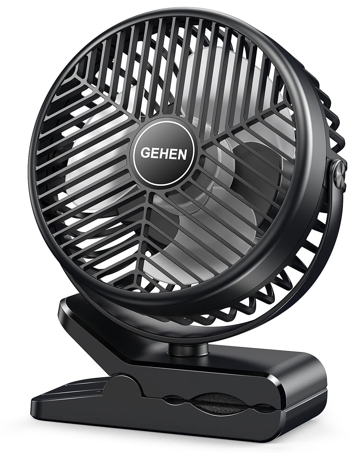 GEHEN Portable 3-Speed Clip-on Fan with Sturdy Clamp 10000mAh Battery-Powered Clip Fan Rechargeable Ultra-Quiet for Bedroom Office Camping & Stroller