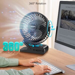 GEHEN Portable 3-Speed Clip-on Fan with Sturdy Clamp 10000mAh Battery-Powered Clip Fan Rechargeable Ultra-Quiet for Bedroom Office Camping & Stroller