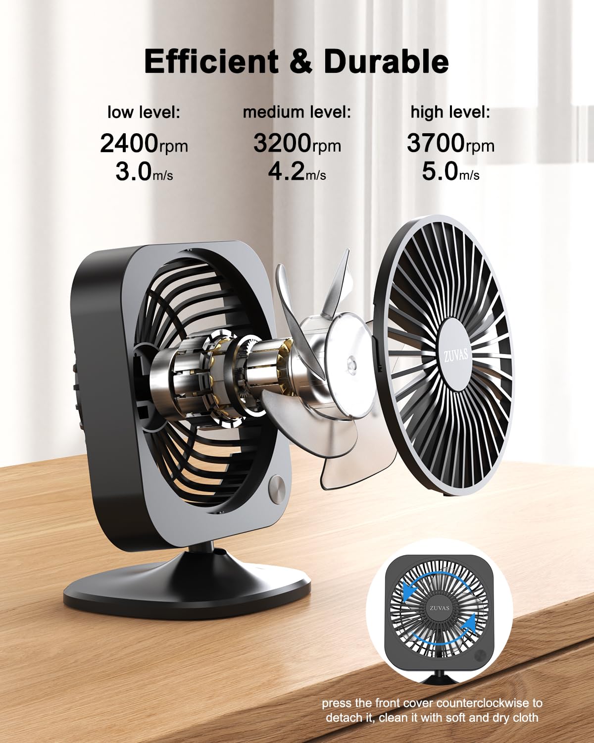 Zuvas Mini Desk Fan Small Powerful Personal Fan Strong Airflow USB Fan 3 Speed Adjustable Table Fan 70° Tilt Electric Portable Fan, for Indoor Outdoor Home Office Car Travel, 4 inch Black