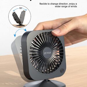 Zuvas Mini Desk Fan Small Powerful Personal Fan Strong Airflow USB Fan 3 Speed Adjustable Table Fan 70° Tilt Electric Portable Fan, for Indoor Outdoor Home Office Car Travel, 4 inch Black