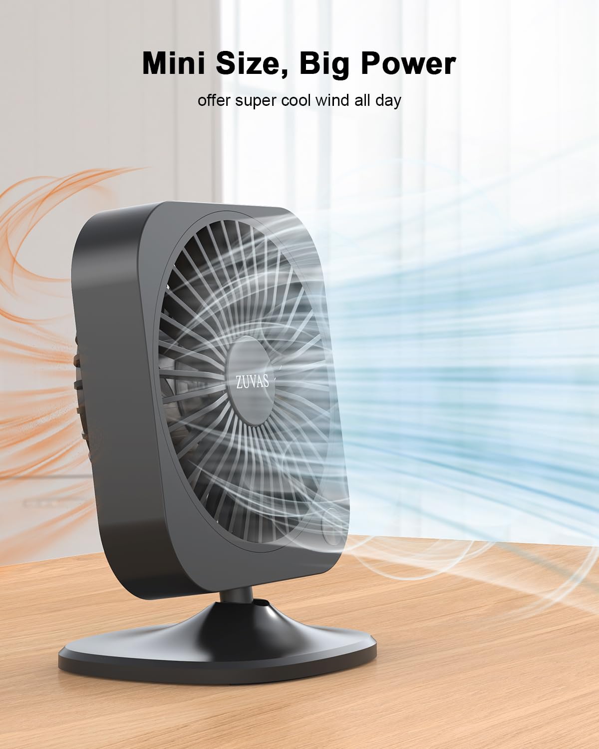 Zuvas Mini Desk Fan Small Powerful Personal Fan Strong Airflow USB Fan 3 Speed Adjustable Table Fan 70° Tilt Electric Portable Fan, for Indoor Outdoor Home Office Car Travel, 4 inch Black