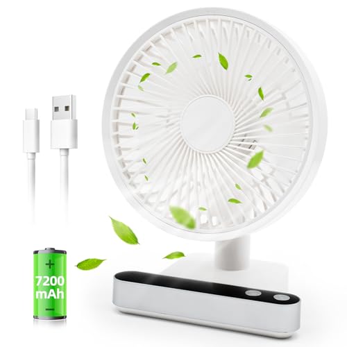 ALLXNOX Oscillating Desk Fan 7200mAh Battery Powered & USB Rechargeable Small Personal Fan Quiet Table Fan Portable Fan 4 Speed with LED Display for Home Office Bedroom Outdoor Travel Camping