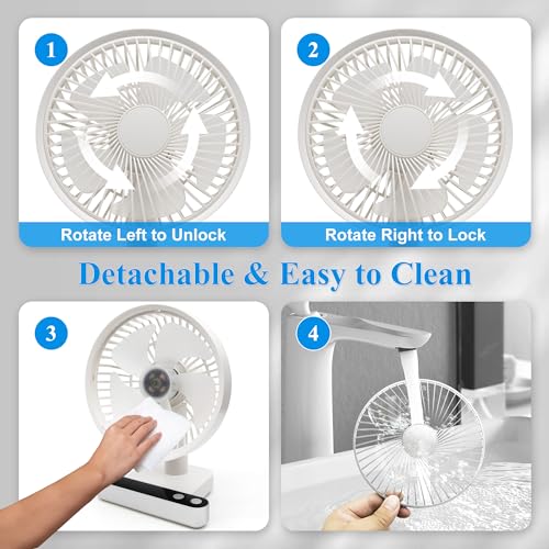 ALLXNOX Oscillating Desk Fan 7200mAh Battery Powered & USB Rechargeable Small Personal Fan Quiet Table Fan Portable Fan 4 Speed with LED Display for Home Office Bedroom Outdoor Travel Camping